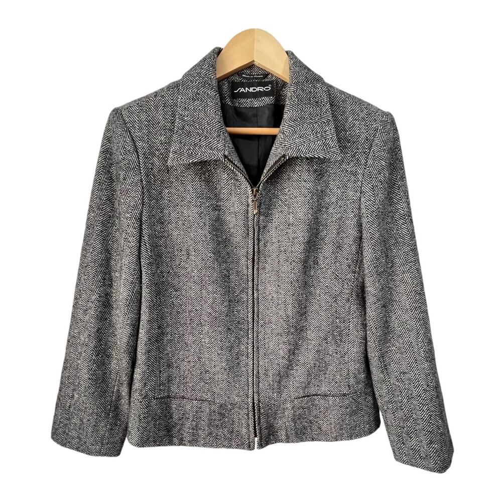 Sandro Jacket Wool Herringbone Sz 12